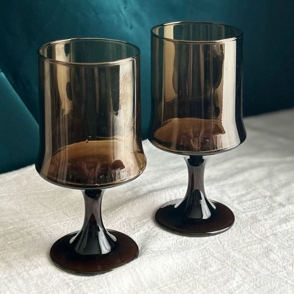 Vintage Tawny Impromptu by LIBBEY GLASS CO. Smoke Brown Water Goblet Set of 2